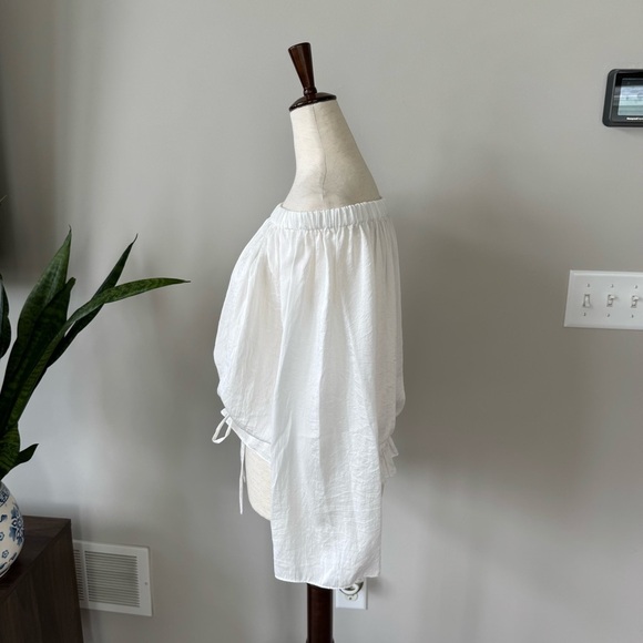Theory White Off-Shoulder Blouse with Tie Waist Detail - Picture 3 of 8
